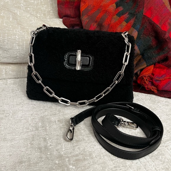 Brandon Blackwoods Bowen Bag in Black Shearling with Silver Hardware - Picture 4 of 7